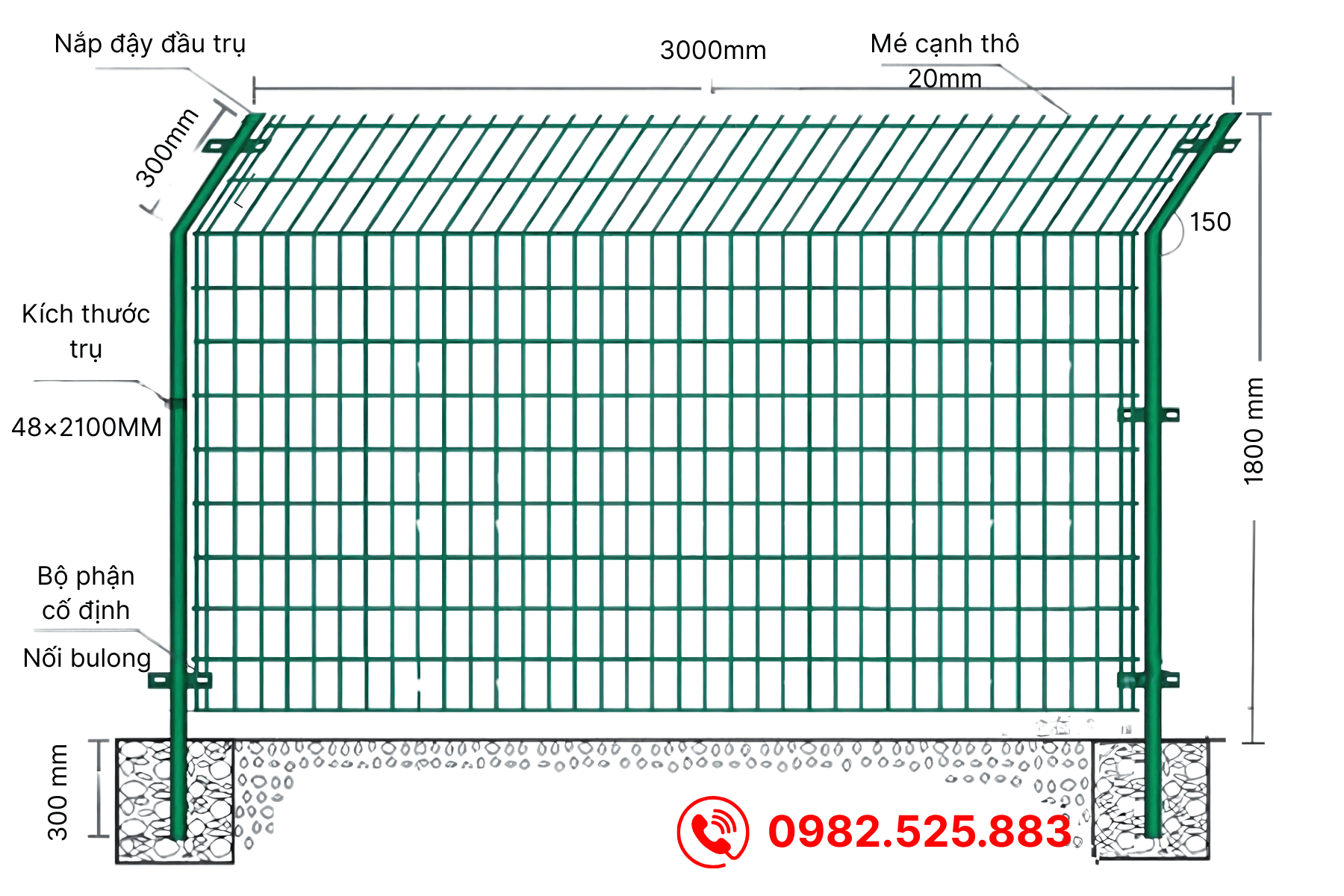 Kích thước hàng rào chấn nghiêng tham khảo tại LEVELER