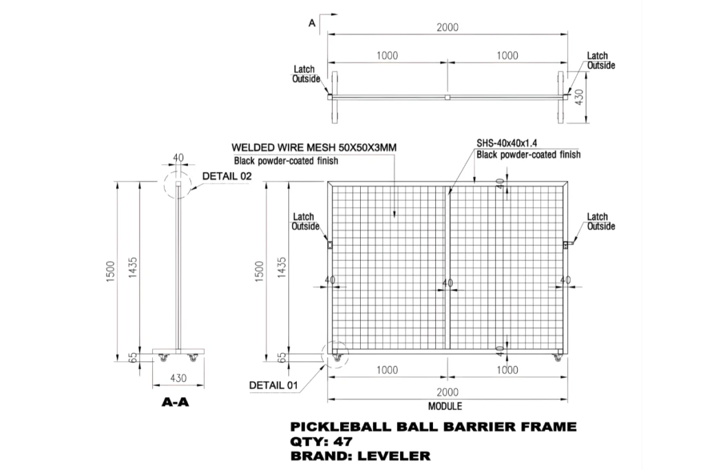 Bản vẽ kỹ thuật Khung Hàng Rào Pickleball