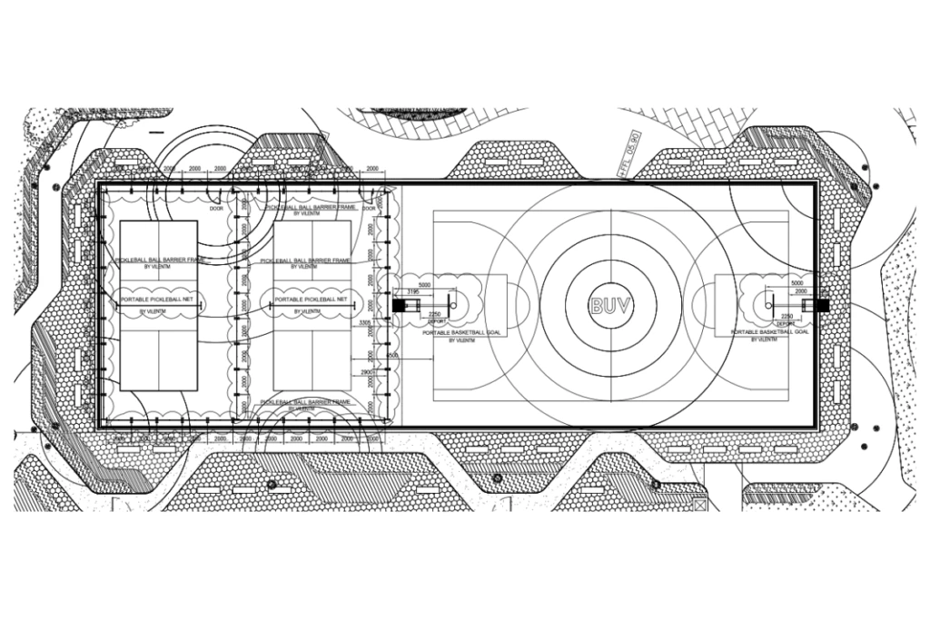 Bản vẽ thiết kế sân Pickleball có hàng rào