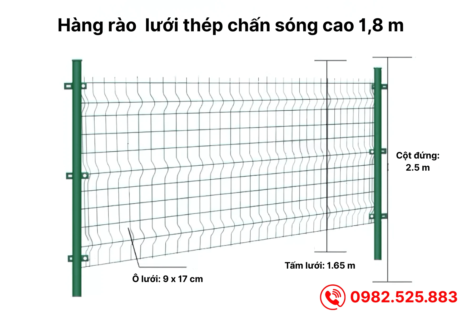 Chi tiết hàng rào lưới thép chấn sóng cao 1,8m