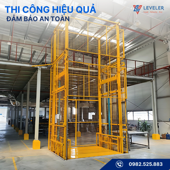 Thang nâng hàng có lưới chắn bảo vệ