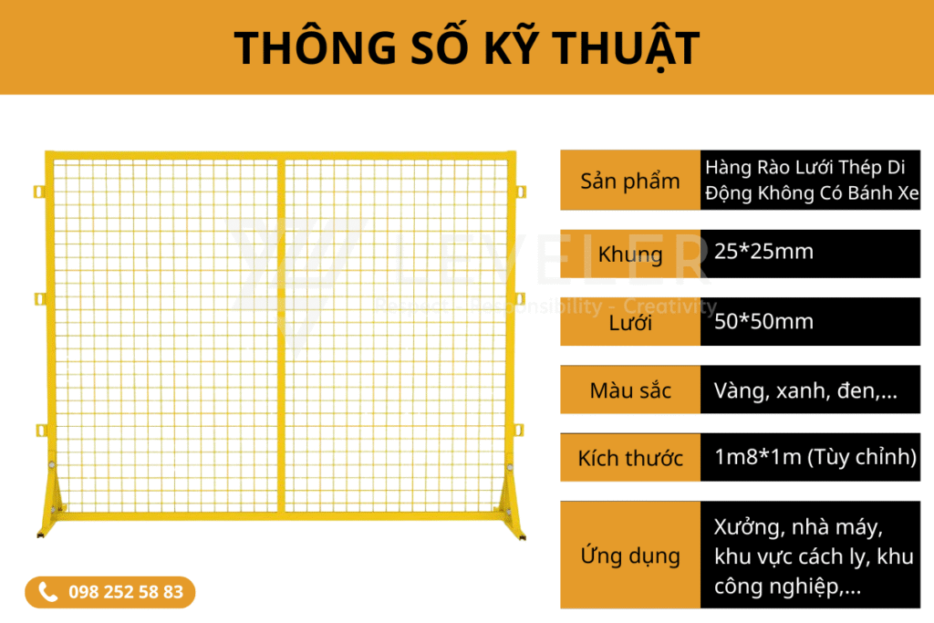 Thông số kỹ thuật của Hàng Rào Lưới Thép Di Động Không Có Bánh Xe