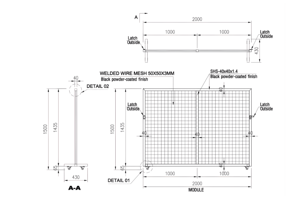 Bản vẽ kỹ thuật Khung Hàng Rào Lưới Sơn Tĩnh Điện
